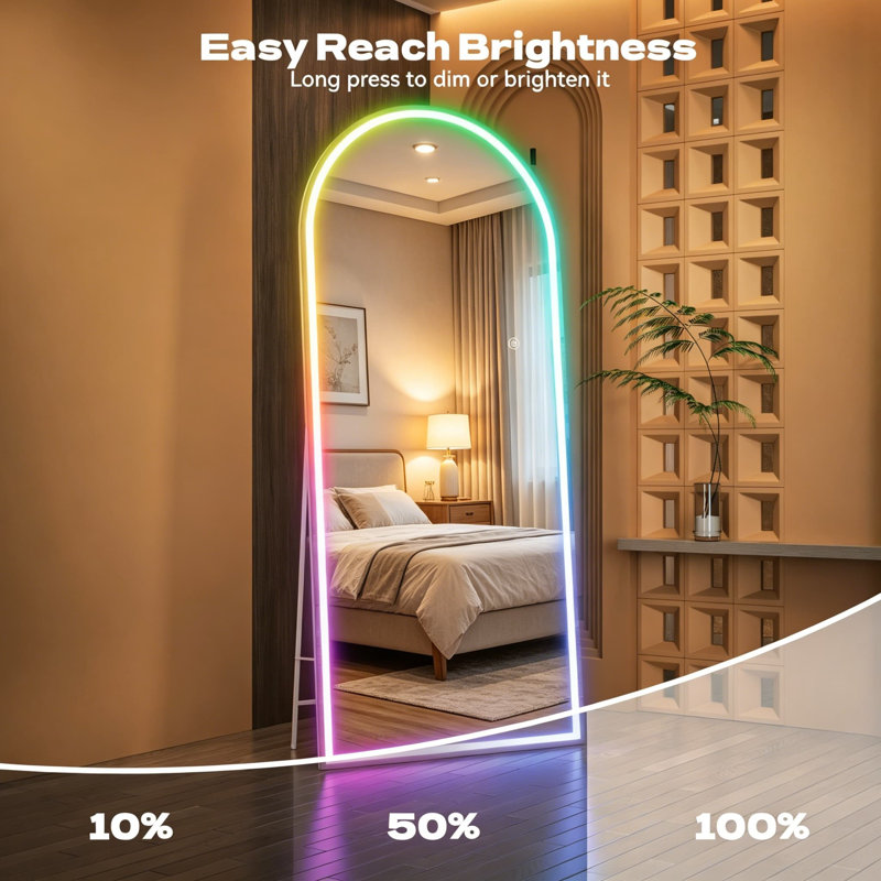 Miroir pleine longueur 76,7 pouces à DEL avec haut-parleur Bluetooth, modes de changement de couleur RVB, luminosité réglable, miroir sur pied avec cadre blanc pour chambre à coucher, salon, vestiaire