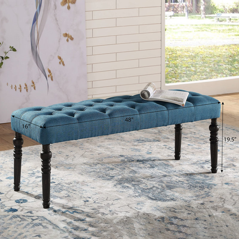 Banc de salle à manger capitonné en tissu Leviton, Bleu, Polyester