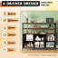Commode pour chambre à coucher, commode à 6 tiroirs avec lumières DEL et station de charge, commode en tissu avec tablettes ouvertes, commode de rangement à DEL pour le salon, placard, imprimé grain de bois brun rustique