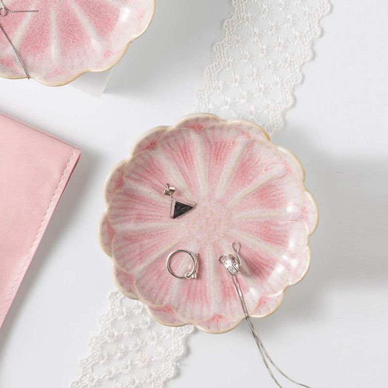 Plat à bijoux, plat à anneaux en forme de fleur, plateau à boucles d'oreilles rose, porte-bijoux mignon, bol à clés, fleur rose