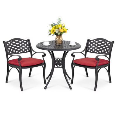 Outdoor 3-piece Cast Aluminum Bistro Set With Cushions by Red Barrel Studio