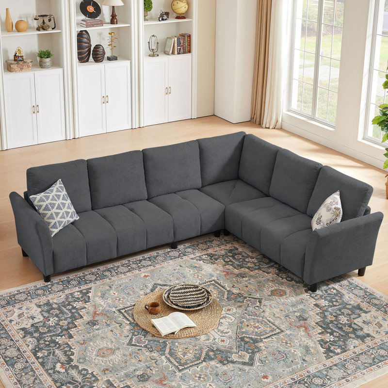 "102.56" Wide Reversible Sectional Sofa with Corner Lounge Seat, Dark Gray Fabric