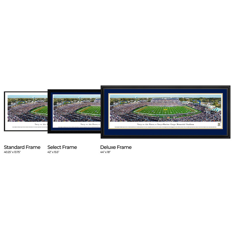 NCAA Navy Football Panoramic Print, Black Floater Framed, 18" H x 44" W x 0.88" D