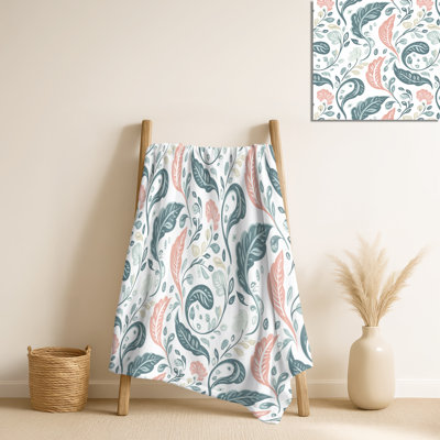 Botanical Paisley III – Boho Plush Blanket, Botanical Fleece Throw