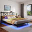 Structure de lit flottant pour grand lit avec tête de lit, rangement, charge USB, lumières DEL et lattes en acier robustes, assemblage facile, noir
