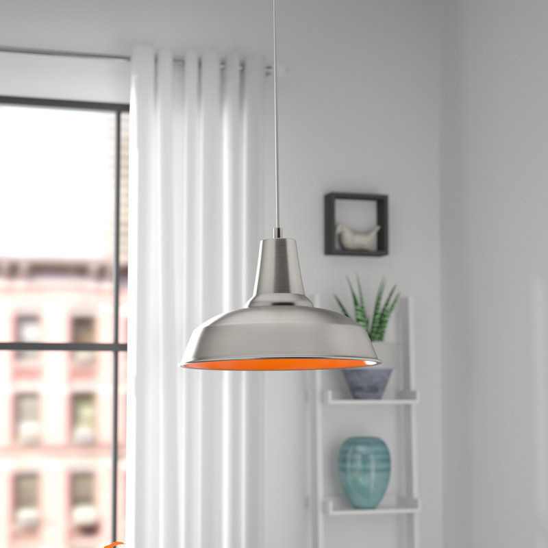 Smart 1 - Light Brushed Nickel Dome Pendant, Brushed Steel / Orange
