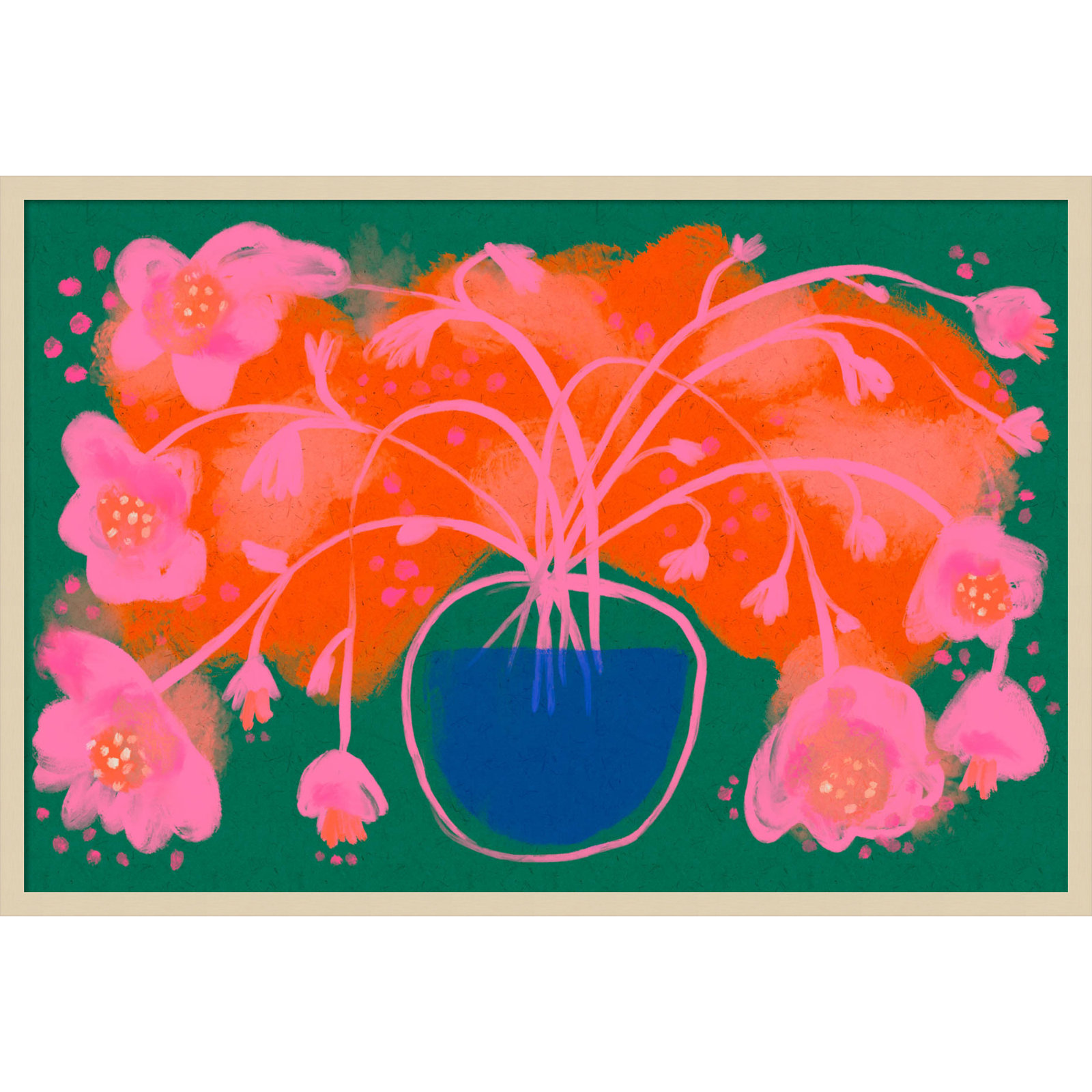 Galya "Pink Flower Bouquet" Print, Brown, 28" H x 41" W