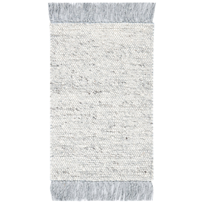 Tapis ivoire / gris en laine tissé à plat à la main Gramer, Rectangle de 5 pi x 8 pi