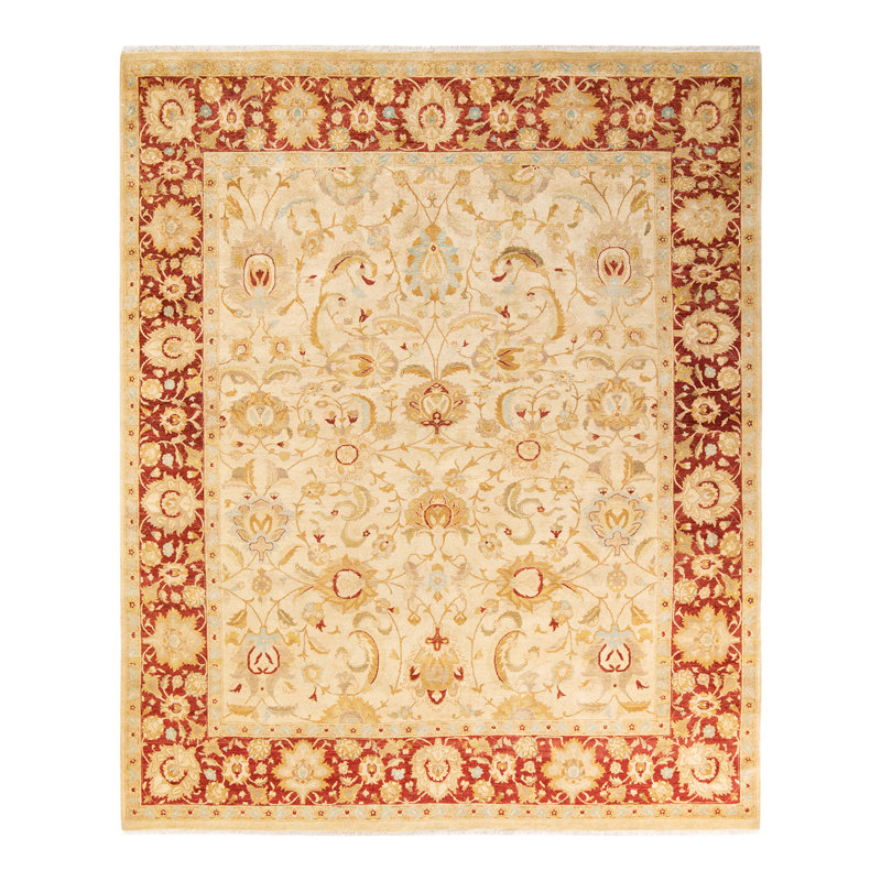 Tapis unique noué à la main ivoire 8 pi 2 po x 9 pi 10 po Keenan