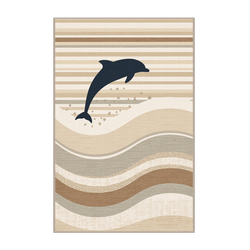 Tapis à rayures douces et moelleuses à rayures côtières Churchton - Beige, 5 x 7