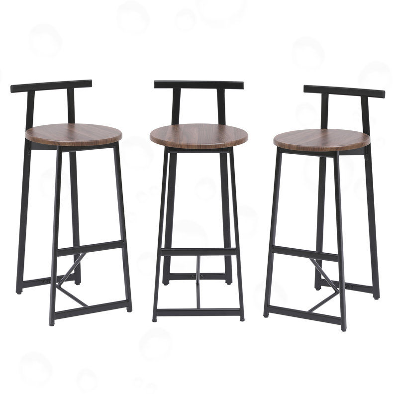 Ensemble de 3 tabourets de bar avec dossier, Noyer brun