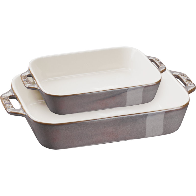 Staub Ceramique 2-Pcs Rectangular Ovenware Set, Ancient Grey