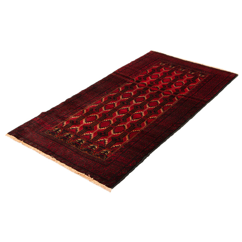Tapis de couloir unique en laine noué à la main rouge nouvel âge 4 pi x 8 pi 1 po Bowgada