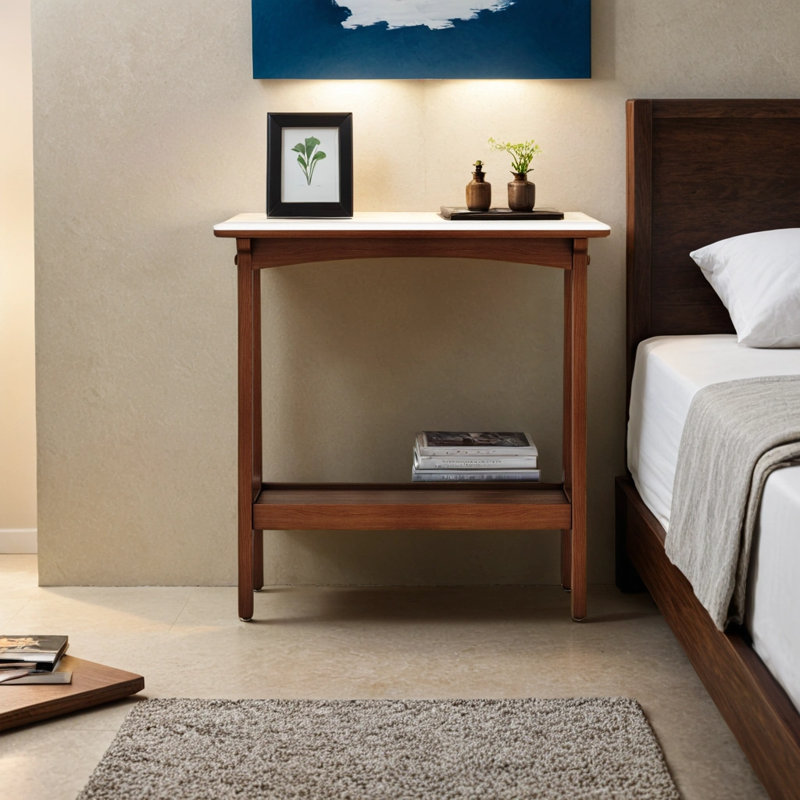 Retro Artificial Rock Slab Side Table,Stylish End Table With Storage Shelf
