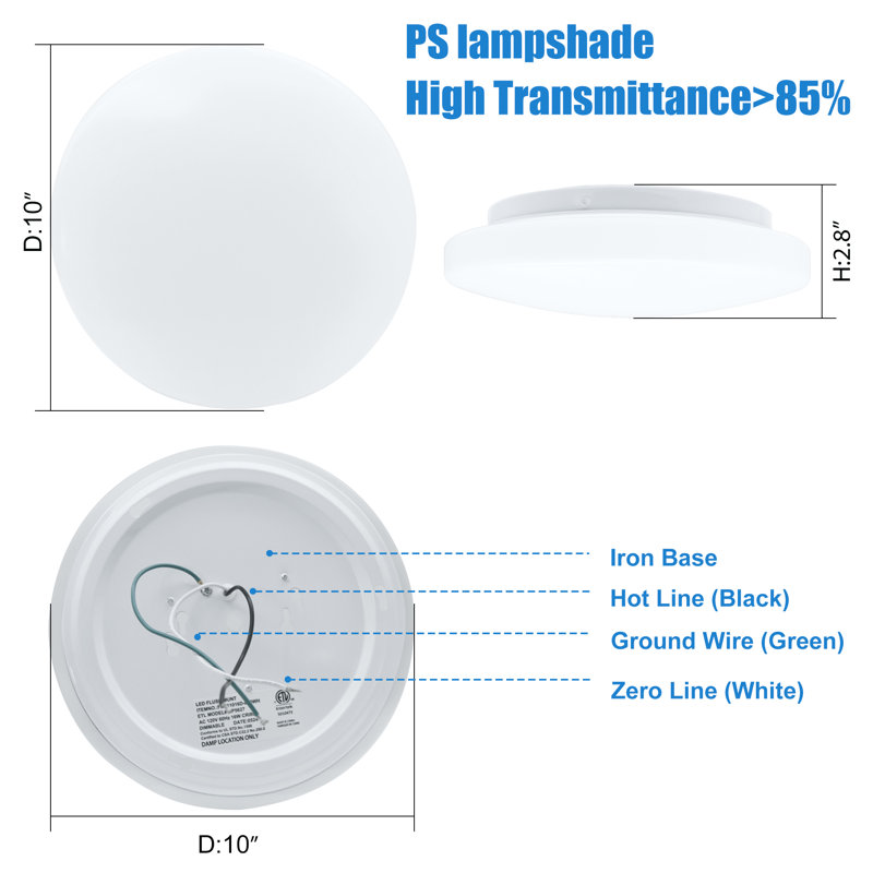 Ensemble de 2 plafonniers DEL à intensité variable de 10 pouces, 16 W 1400LM, blanc froid 4000K, plafonnier encastré moderne et super lumineux pour chambre à coucher, cuisine, salle de bain, homologué ETL