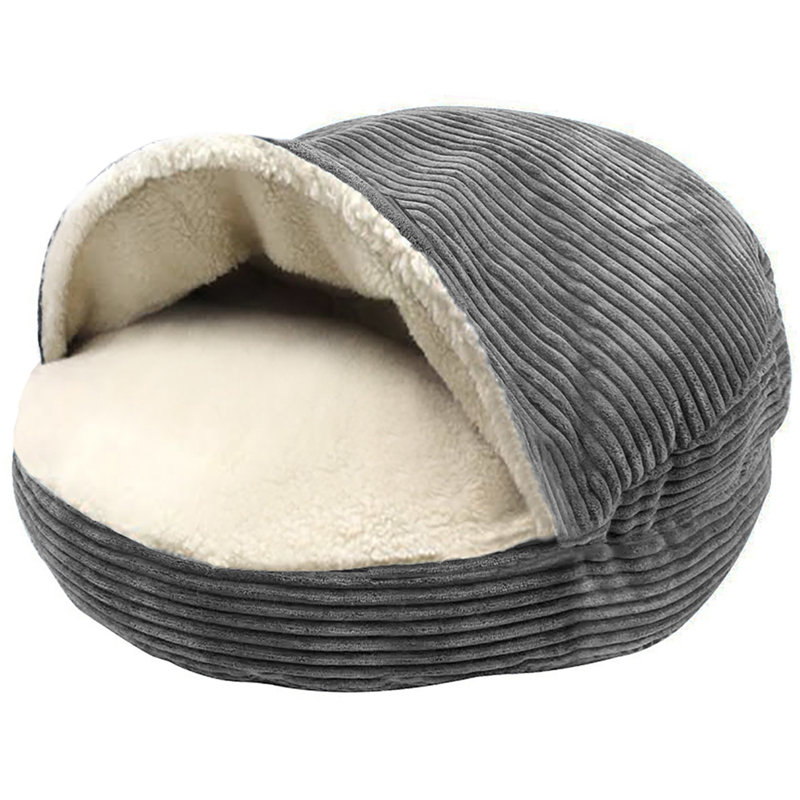 Lit à chien burton velours côtelé sherpa, Gris, Grand (H 5 po x l 35 po x P 35 po)