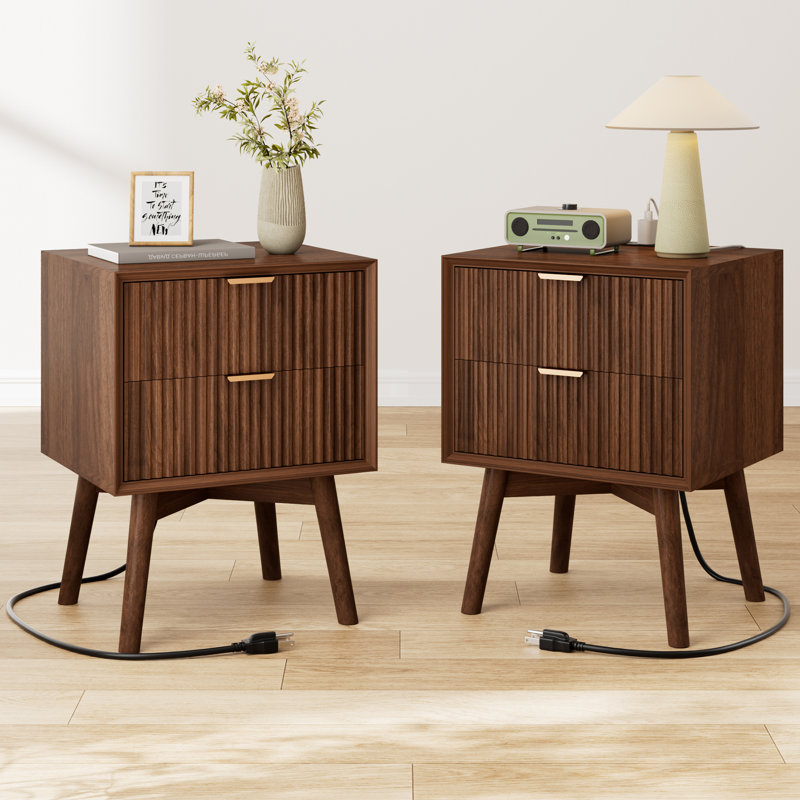 Ensemble de 2 tables de chevet cannelées 18 po Seyla, Ensemble de 2, Brun