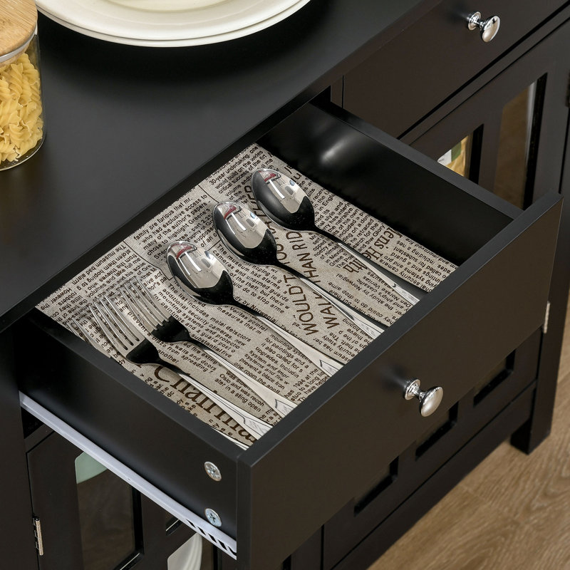 Buffet, armoire de cuisine d'appoint avec portes en verre