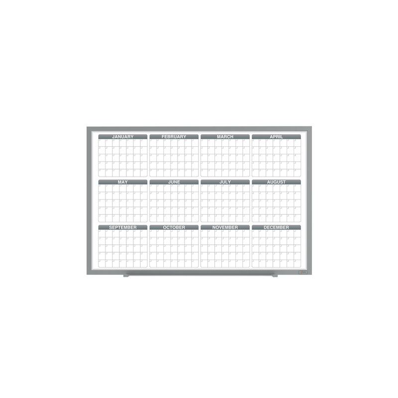 Tableau blanc magnétique avec cadre en aluminium Ghent, 48,5 po x 72,5 po, Calendrier horizontal de 1 an