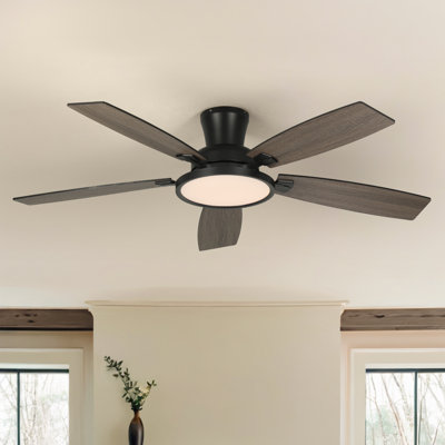 Karlena 52'' ModernDimmable Flush Mount Ceiling Fan with Led Lights and Remote Control 3CCT Reversible DC Motor 6-Speed Timer