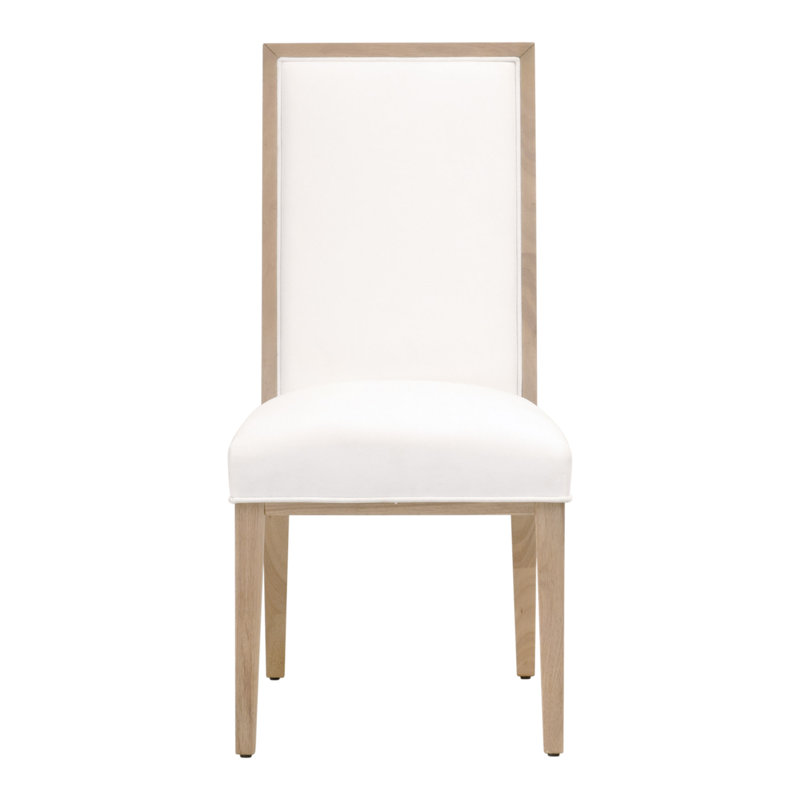 Natural Rubberwood Upholstered Dining Side Chair Set in White