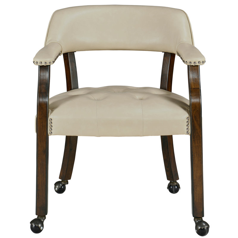 Wexford Collection Set of 2 Mid-Century Modern Upholstered Dining Chairs, Faux Leather Wood Accent Chairs with Arms and Casters for Dining Room, Kitchen or Office