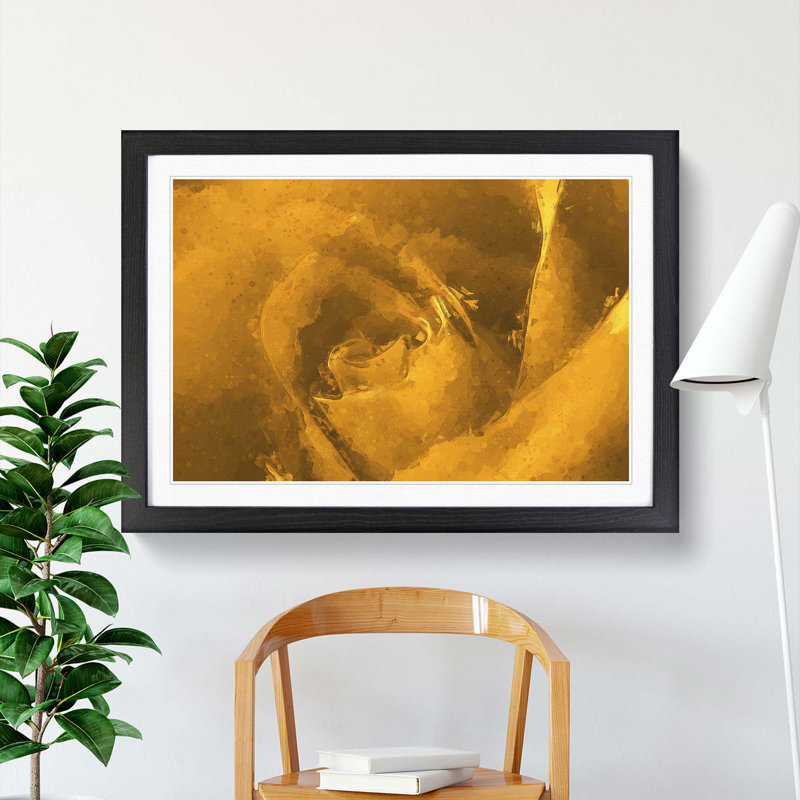 Golden Rose Flower in Abstract - Picture Frame Graphic Art Print, Black Framed, 36cm H x 48cm W x 2cm D