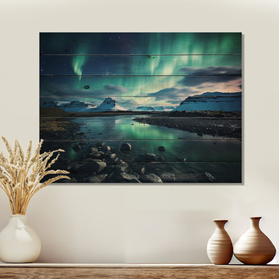 Icelandic Borealis Winters Aurora I - Aurora Borealis On Wood Print