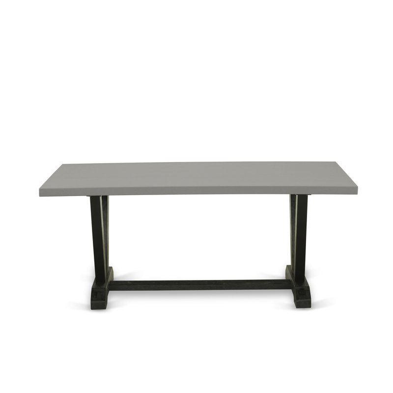 Modern Dining Set - A Dining Table with Trestle Base and Linen Fabric Kitchen Chairs with High Back, 9, Dark Gotham Gray