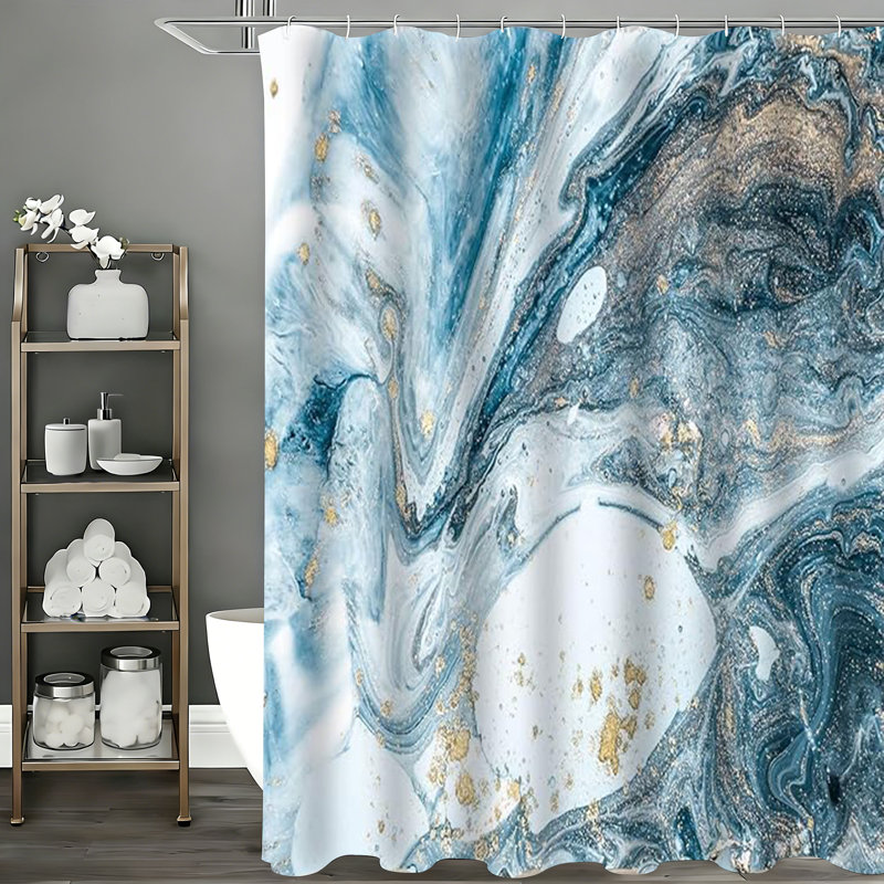 Rideaux de douche en marbre avec crochets inclus, Blue