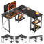 Aaleeyah L Shaped Farmhouse Computer Desk, 75 Inch Reversible Corner Office Desk with Shelves-2032686197