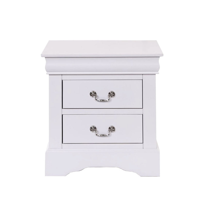 Table de chevet en pin massif blanc avec 2 tiroirs spacieux et 2 glissières en métal