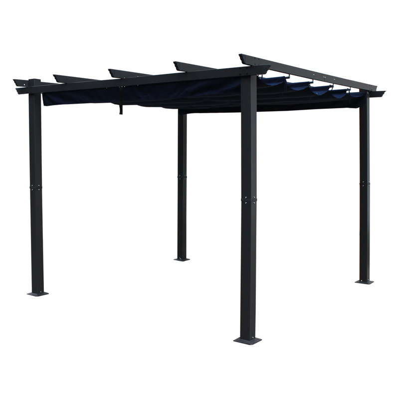 Patson 9' 10'' W x 9' 10'' D Aluminum Pergola with Canopy, Navy Blue