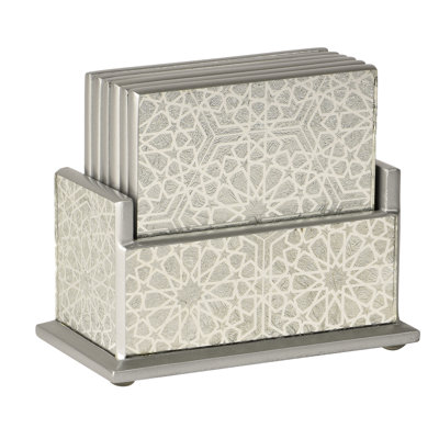 Sparkle Glass Mirror Coaster Set with Holder