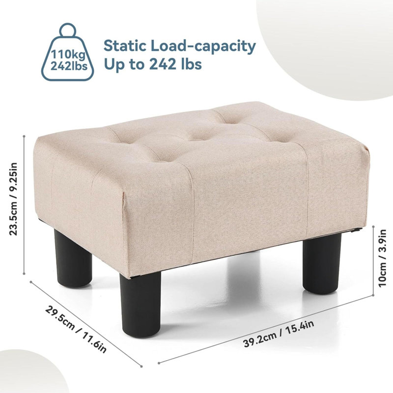 Etherson Solid Wood Accent Stool, Beige