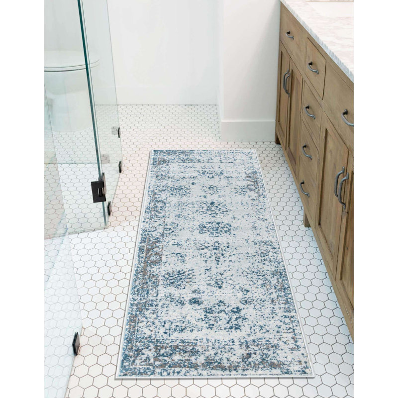 Tapis Brandt, Tapis de couloir 2 pi x 13 pi 1 po, Non, Bleu clair / Bleu marine