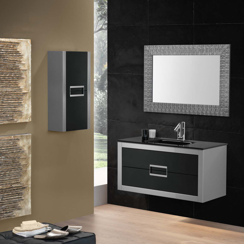 Armoire de salle de bain 2 portes Danya, Noir / argenté