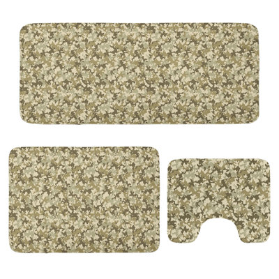  Camouflage Bathroom Rug Set 3 Pieces U-Shape & Rectangle Mats Khaki Olive Green