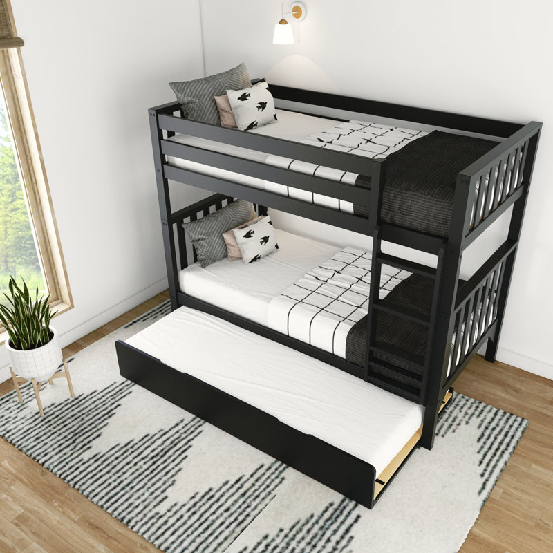 Brubaker Kids Twin Over Twin Bunk Bed with Trundle, Black