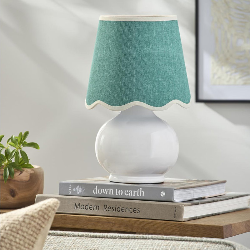 Momsen Coloured Scallop Shade Lamp, Green, High Gloss White