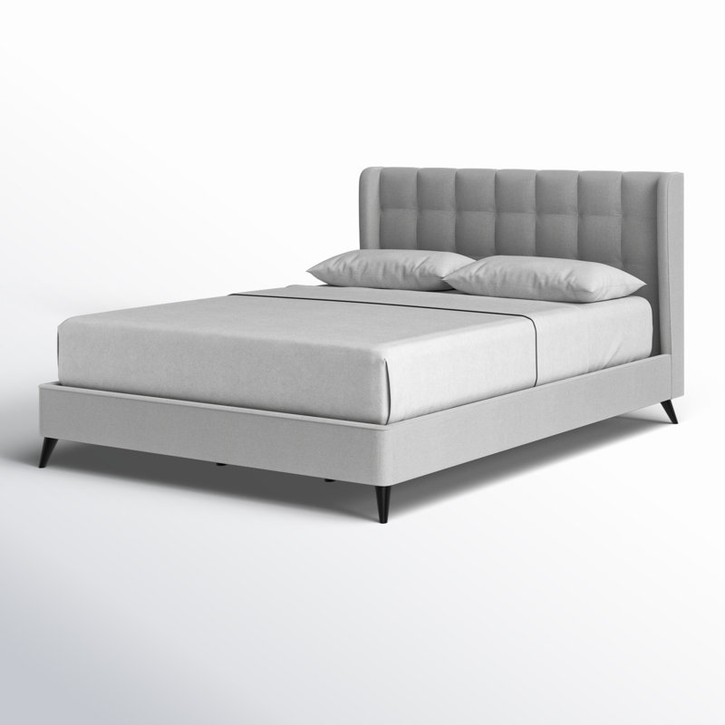 Light Gray Queen Upholstered Tufted Wingback Bed