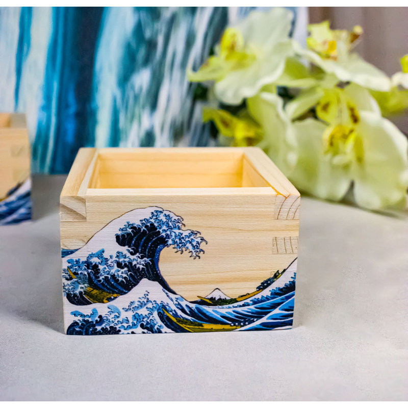 Ensemble de 3 grandes tasses à saké traditionnelles en forme de vague de Kanagawa Hokusai