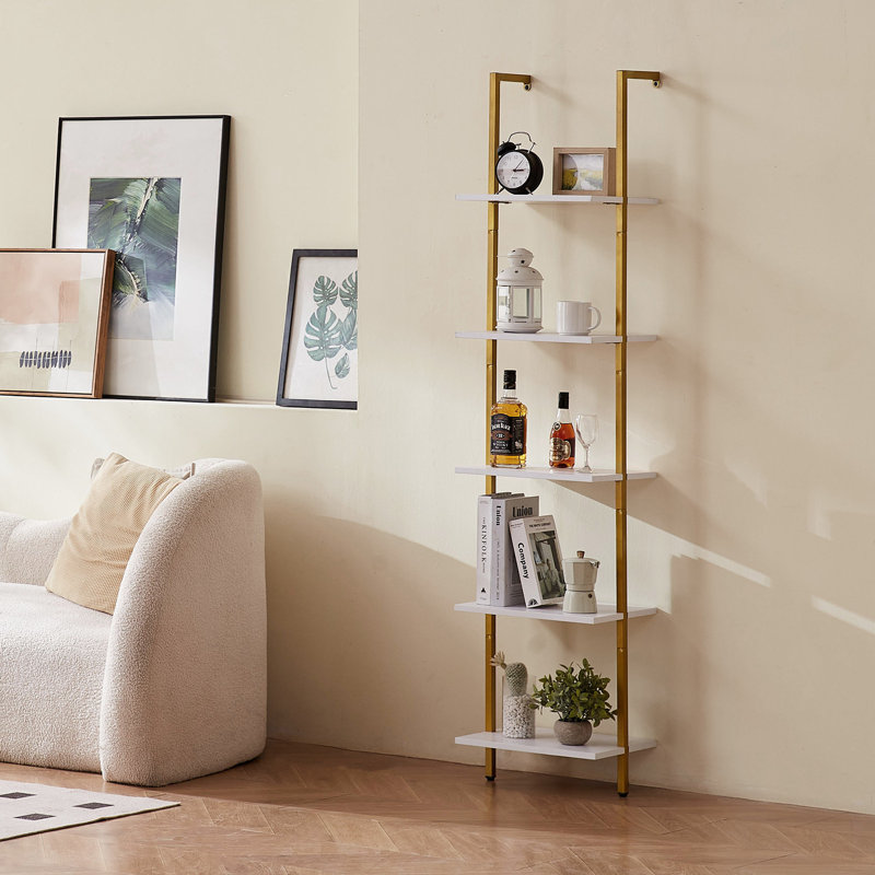 5 Piece Square Floating Shelf, 178cm H x 40cm W x 30.1cm D, Gold/White