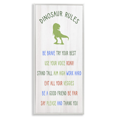 Dinosaur Rules Listed Kids T-Rex Green Reptile Oversized White Framed Giclee Texturized Art by Daphne Polselli