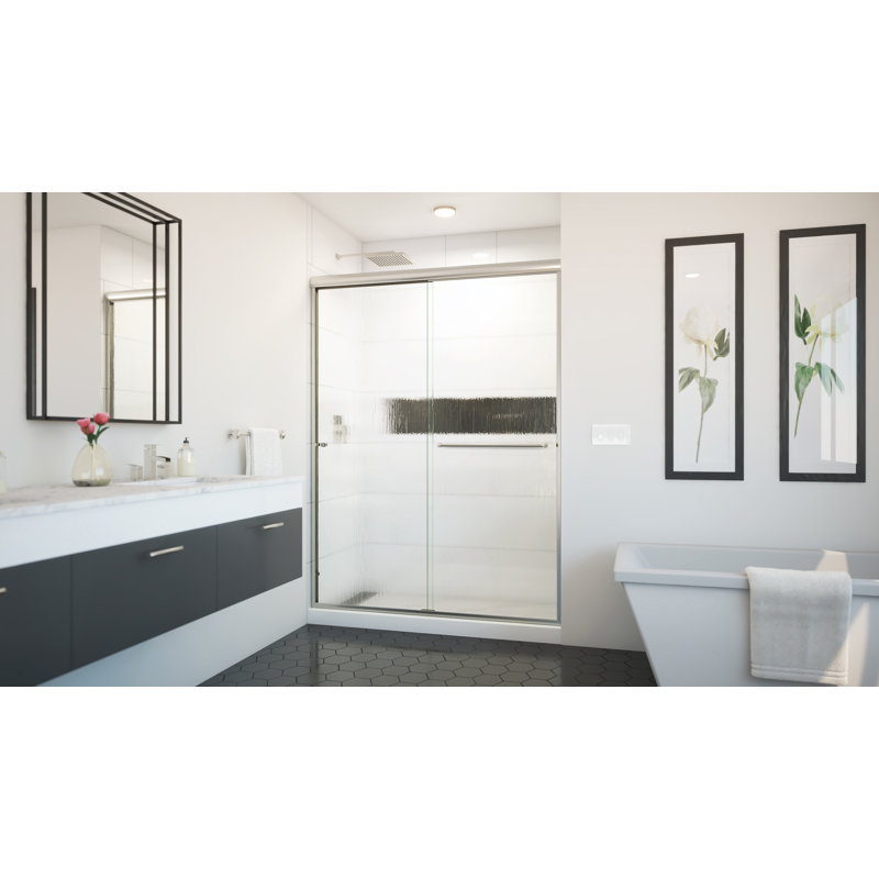 Ese 56" W x 80" H Bypass Semi-Frameless Shower Door, Left Opening, Brushed Nickel