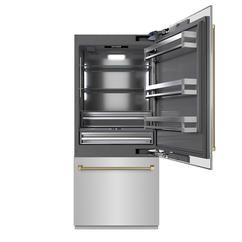 ZLINE Autograph 36 in. Built-In Refrigerator w/ Gray Interior and Champagne Bronze Helix Handles, Champagne Bronze