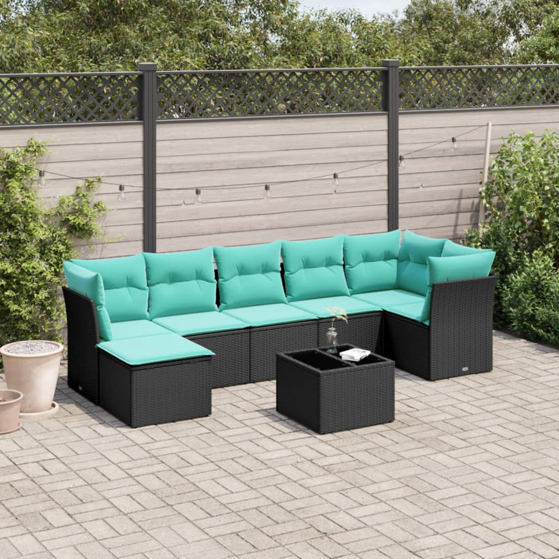  Ensemble de canapé de patio 8 pièces avec coussins en rotin de polyester noir