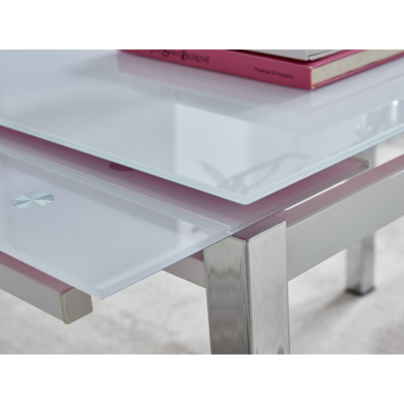 Tierra Glass and Chrome Metal Extendable Modern Dining Table, White