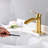 Single Handle Waterfall Faucet For Bathroom Sink In Brushed Gold Finish, With 6-Inch Deck Plate,Metal Pop Up Drain Assembly & CUPC Water Supply Lines