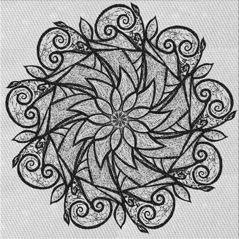 Tapis noir/blanc tissé à la machine, Carré 4 pi